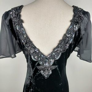 Vintage 1990s Low Back Art Deco Velvet Gown 4